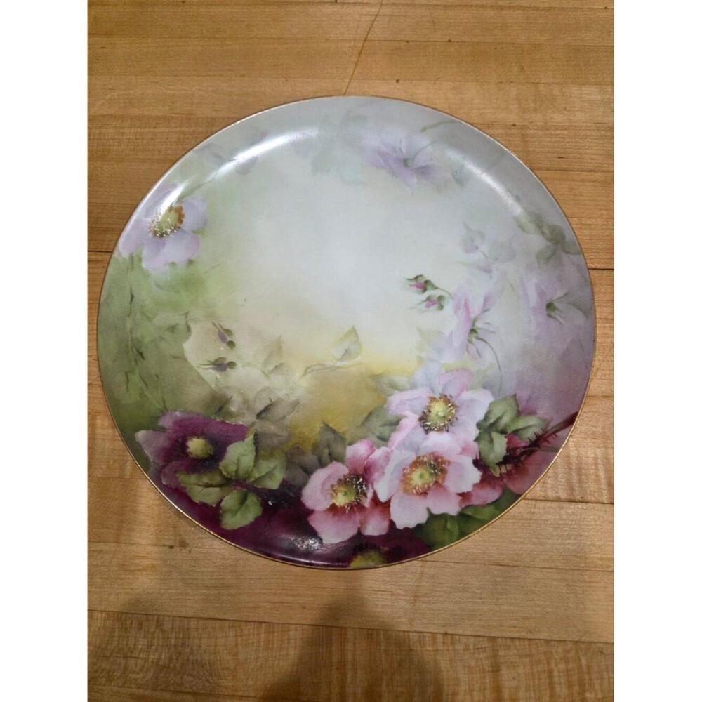 Antique Haviland France Limoges Hand Painted Pink Wild Rose Porcelain Plate
